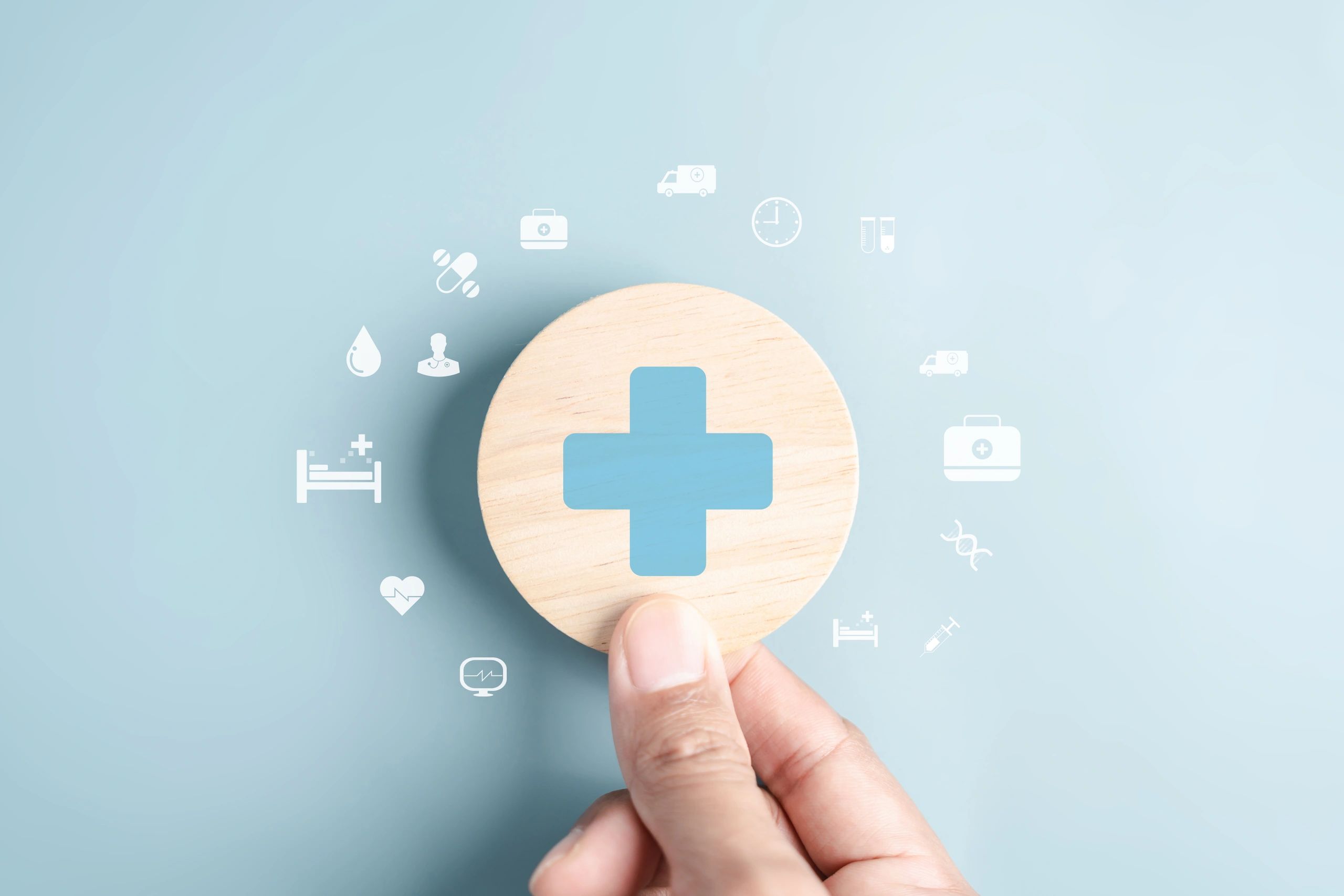 medical trust badges, HIPAA, licensed provider, diverse patients, healthcare symbols